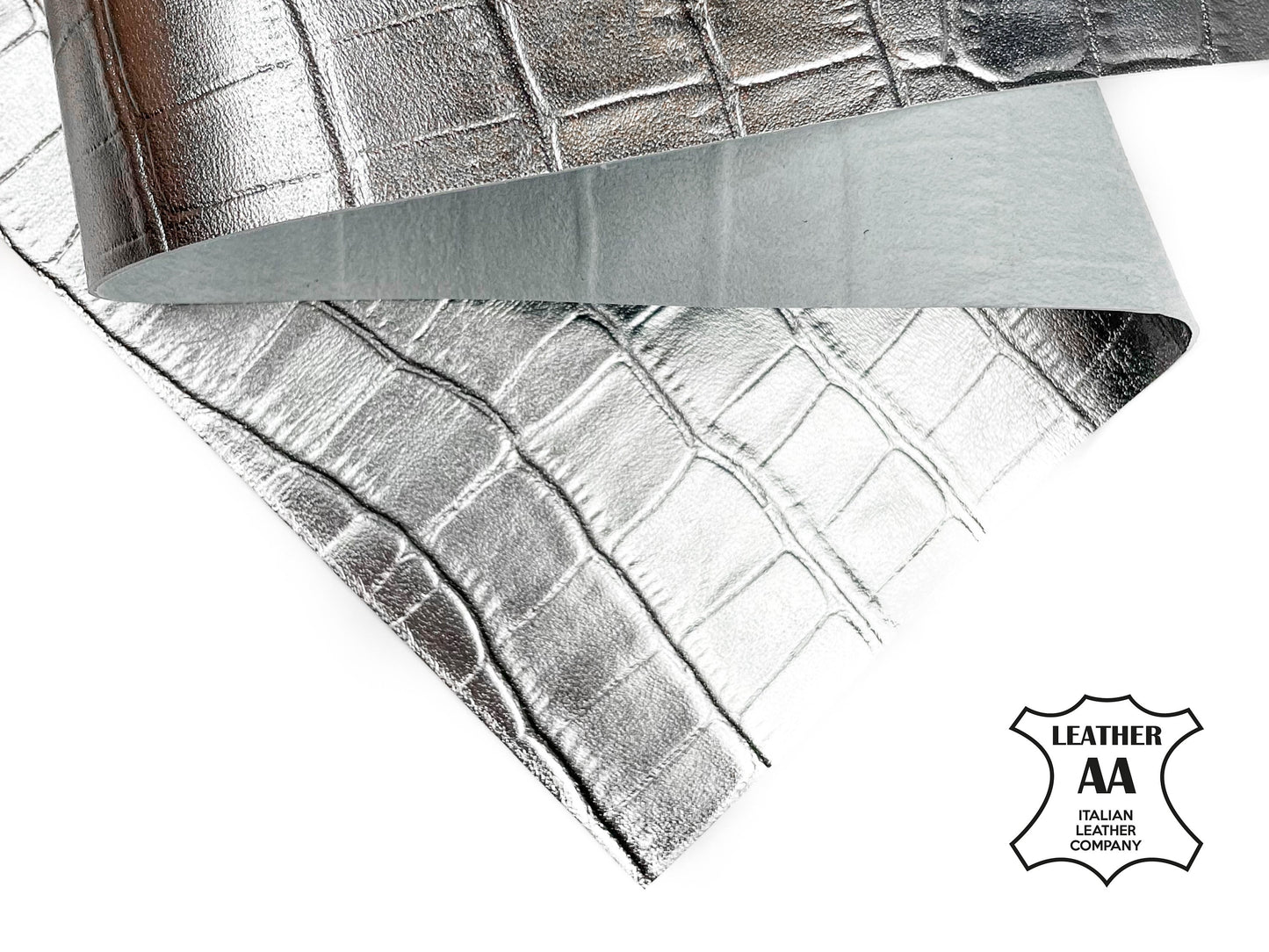 Metallic Silver Lambskin Sheets With Print 2oz/0.8mm / SILVER CROC 1236