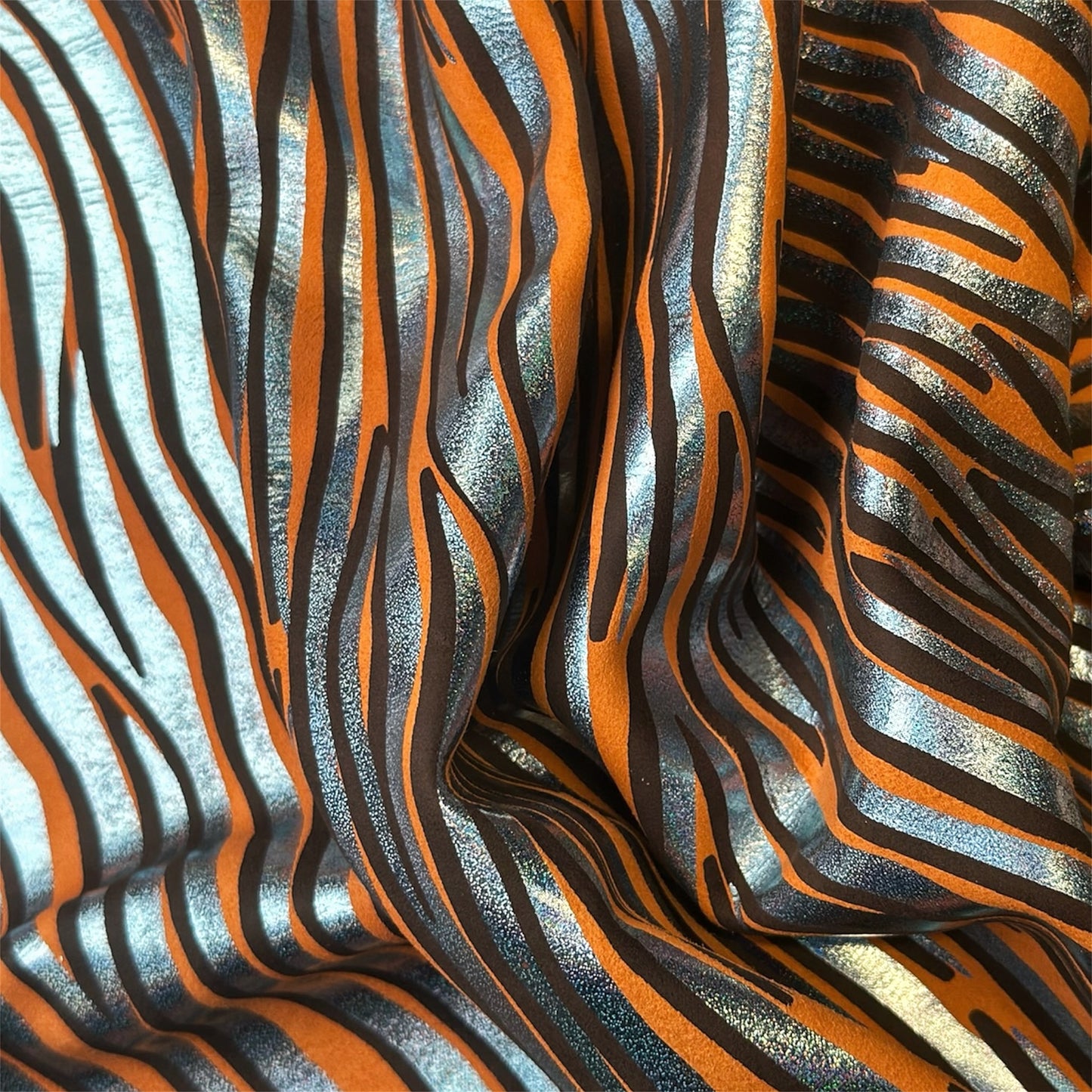 Orange Suede Lambskin With Silver And Black Zebra Print 0.9-1mm/2.25-2.5oz ORANGE ZEBRA 1547