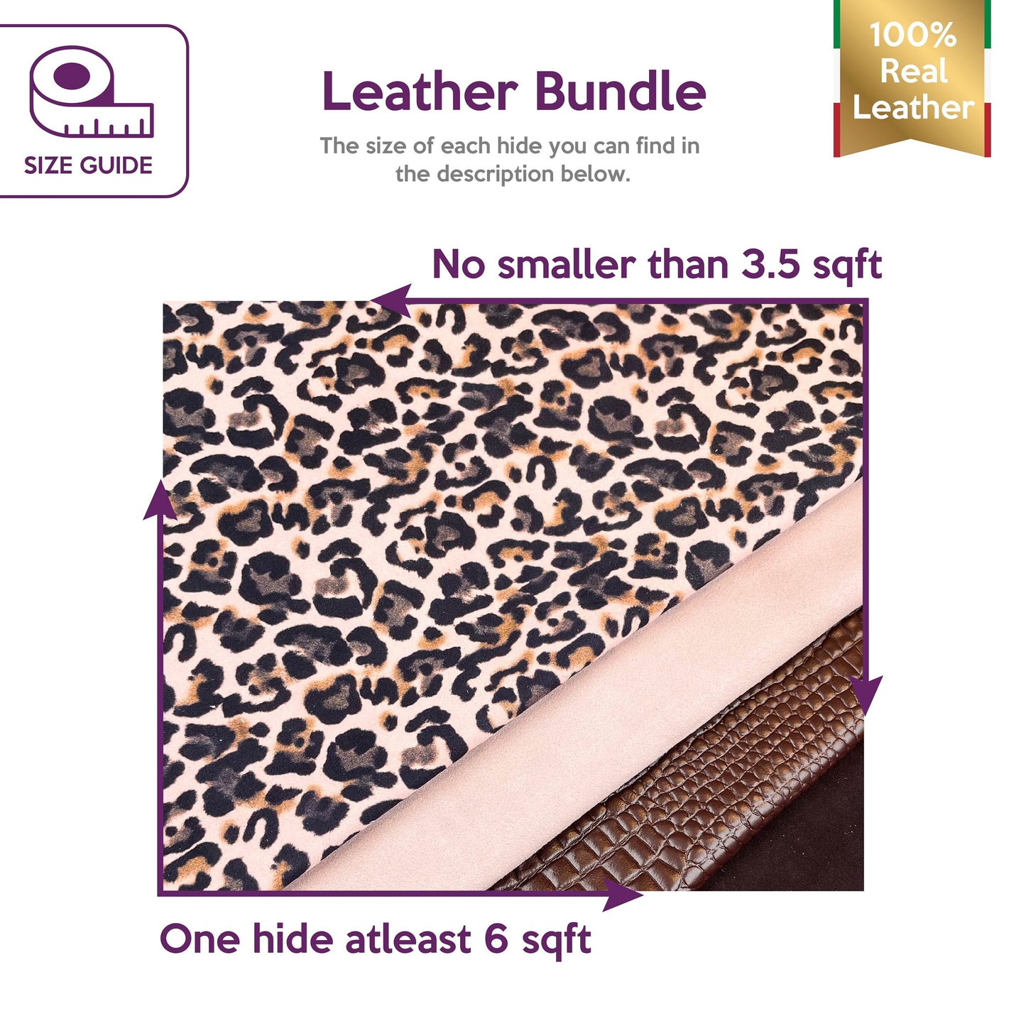 Pink Brown Lambskin Printed Leopard CrocodileLeather Bundle of 4 full hides