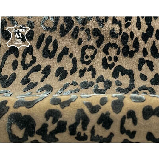 Beige Suede Leopard Print Lambskin 1.1 mm/ 2.75 oz / VELOUR LEOPARD 1373