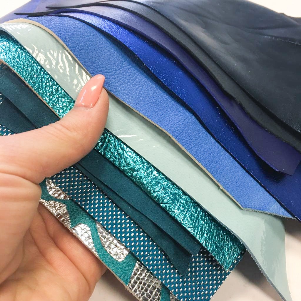 Blue Shades Lambskin Scraps Different Texture Tone Print On Renmants