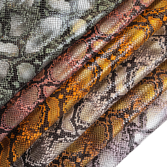 Colorful Snakeskin Print Lambskin 0.7-1.2mm/1.75-3oz SPRING SNAKE MIX 1336