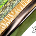 Green Animal Print Laser Cut Bronze Metallic Moss Suede Bundle of 4 Hides 0.7-1mm/1.75-2.25oz