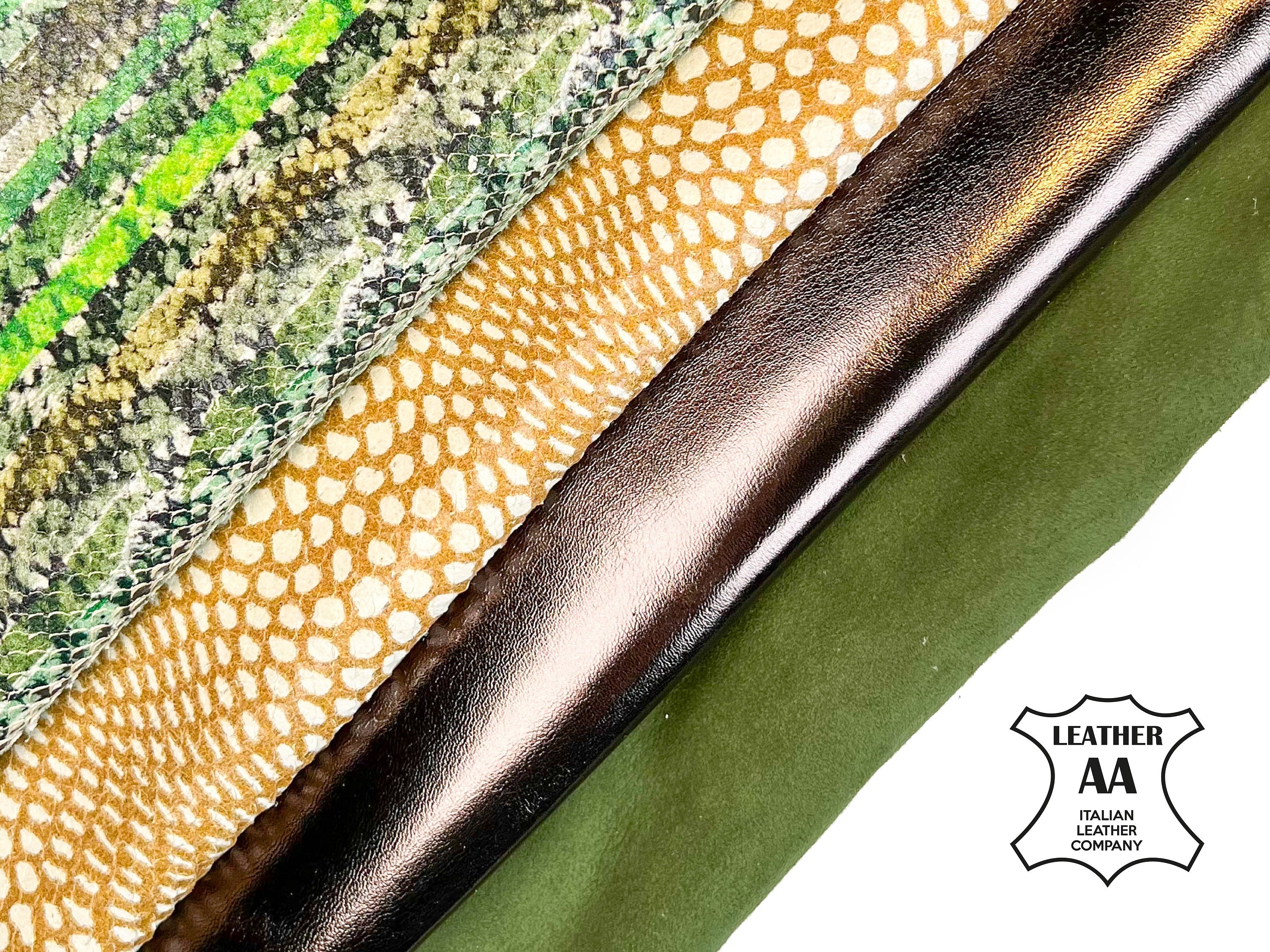 Green Animal Print Laser Cut Bronze Metallic Moss Suede Bundle of 4 Hides 0.7-1mm/1.75-2.25oz