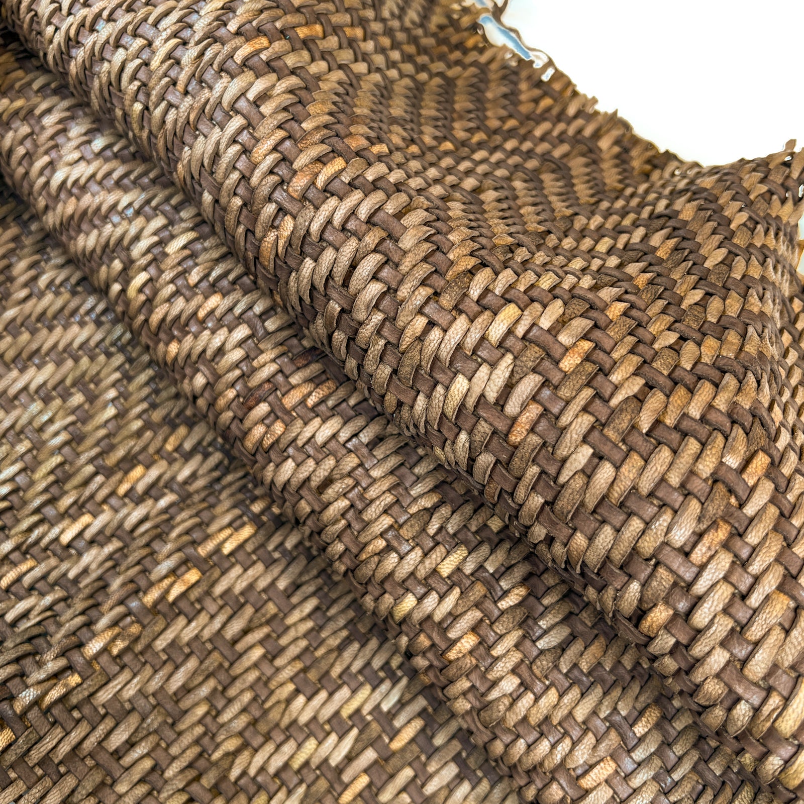 Braided Brown Lambskin Leather With Zig Zag Print Strand Leather  ~ 1mm/2.5oz