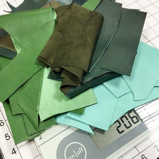 Green Lambskin Scraps Mix Renmants Different Texture Print Tone