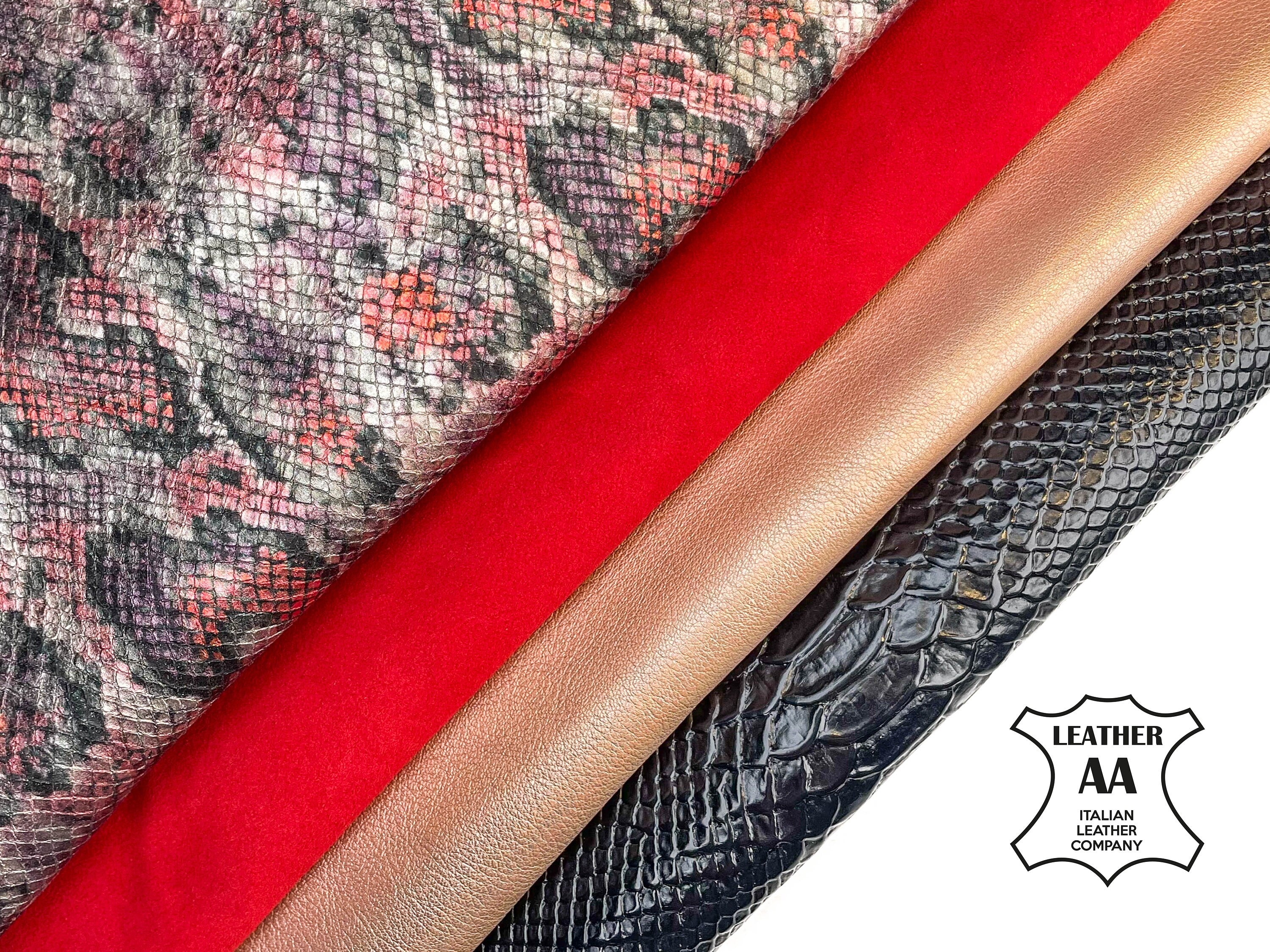 Bright Red Black Snake Metallic Lambskin Bundle of 4 Hides 1.75-2.5oz/0.7-1mm