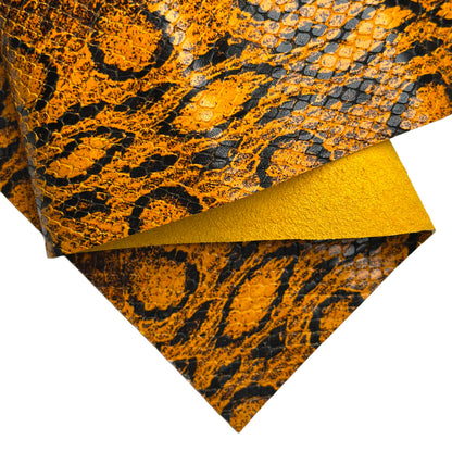 Orange Brown Snake Print Calfskin Leather Sheets 1.2mm//3oz Thick Crafting Pieces 1653