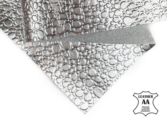 Metallic Silver Lambskin Sheets With Print 1.0mm/2.5oz / SILVER DROPS 1194