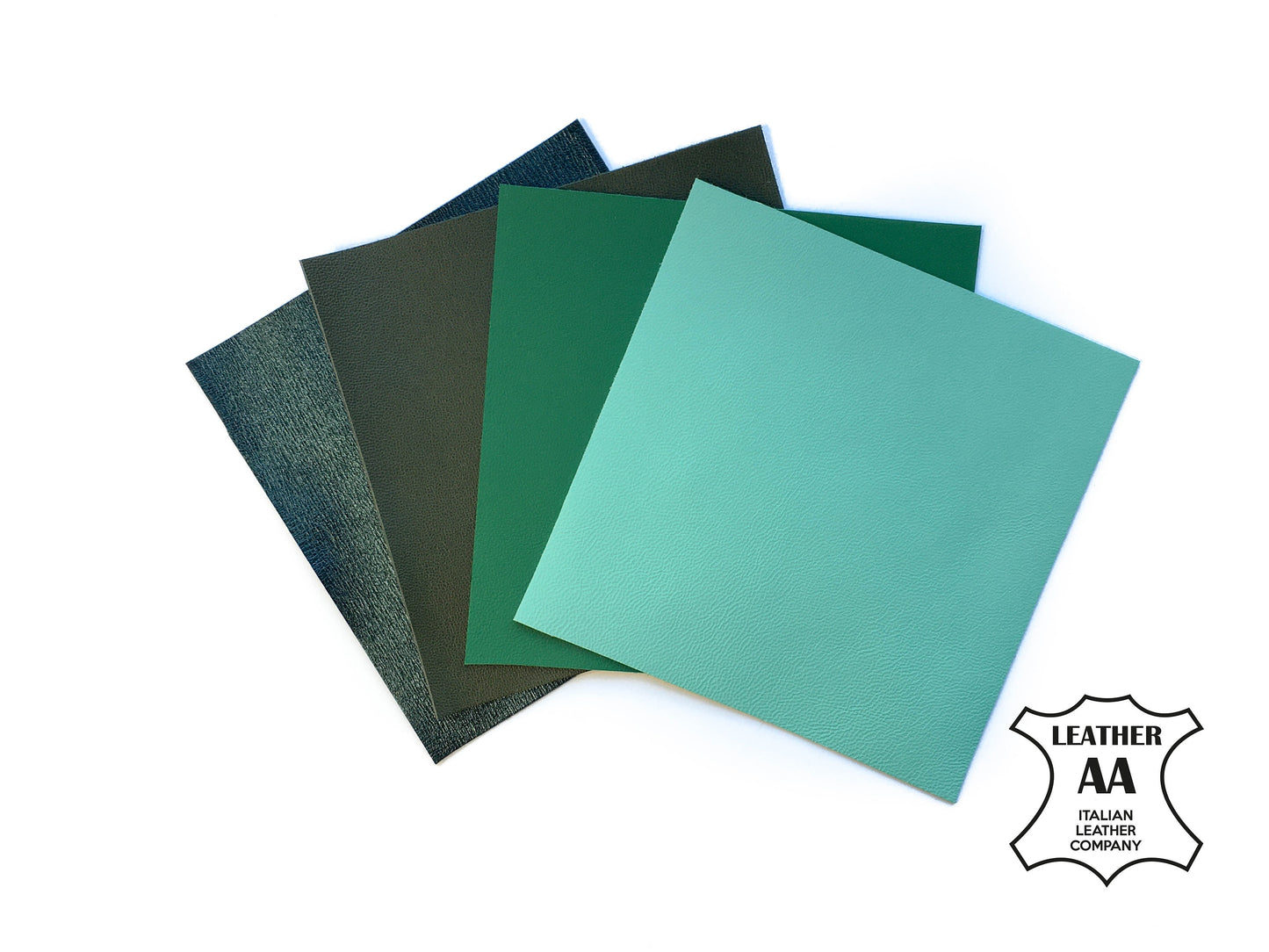 Various Green Shades 5x5in 4 Genuine Leather Pieces