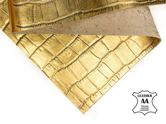 Gold Crocodile Print Calfskin Sheets 0.9mm/2.25oz / GOLD CROCODILE 1026
