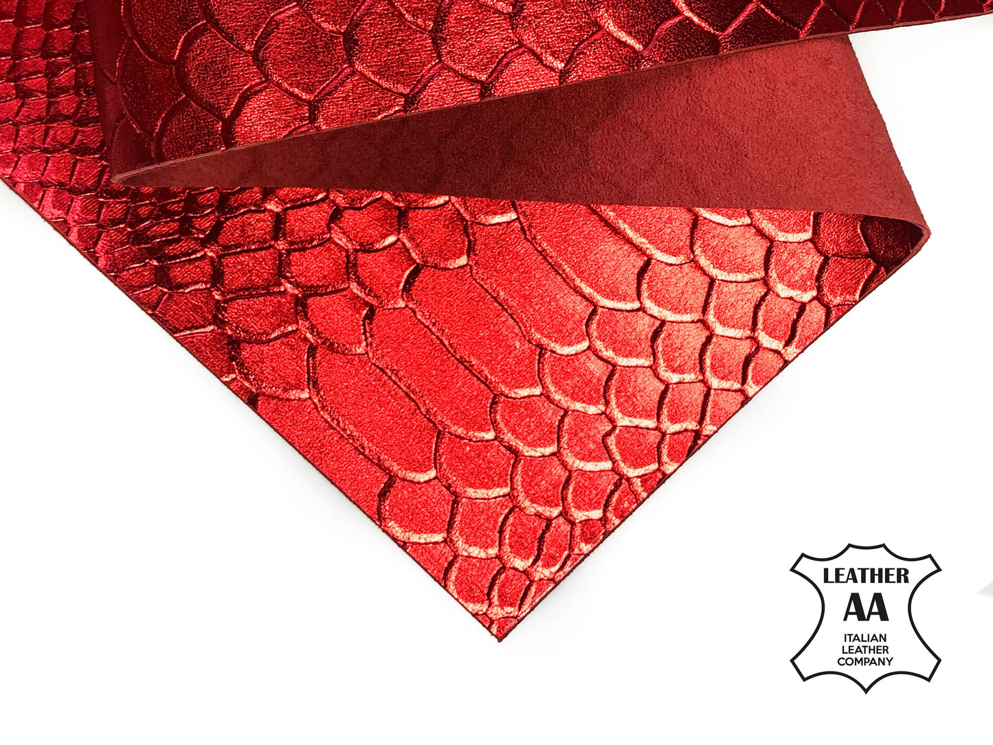 Red Metallic Lambskin Sheets With Print 0.8mm/2oz / CHISTMAS SNAKE 1024