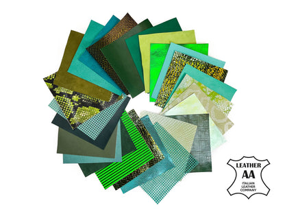 Green Shades Mix  Lambskin 6 Pre-Cut Pieces 5x5 inch