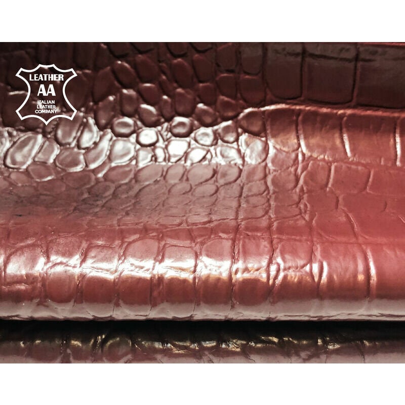 Dark Red Lambskin With Crocodile Print 0.6mm/1.5oz / ANDORRA CROCODILE 1018