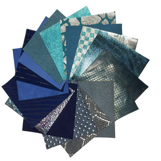 Blue Mix 4 or 8 pcs Leather Scraps 5x5in Metallic,Suede,Textured,Print