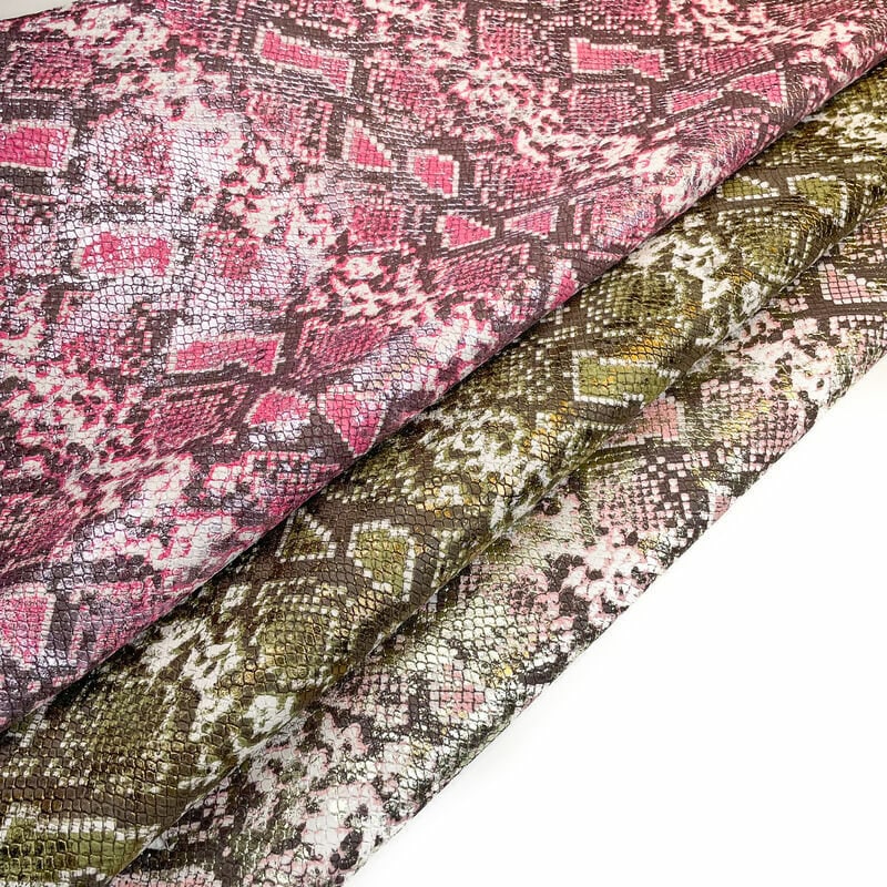Shiny Snakeskin Print Lambskin Leather 0.7-0.9mm/1.75-2.25oz / SNAKE MIX 1376