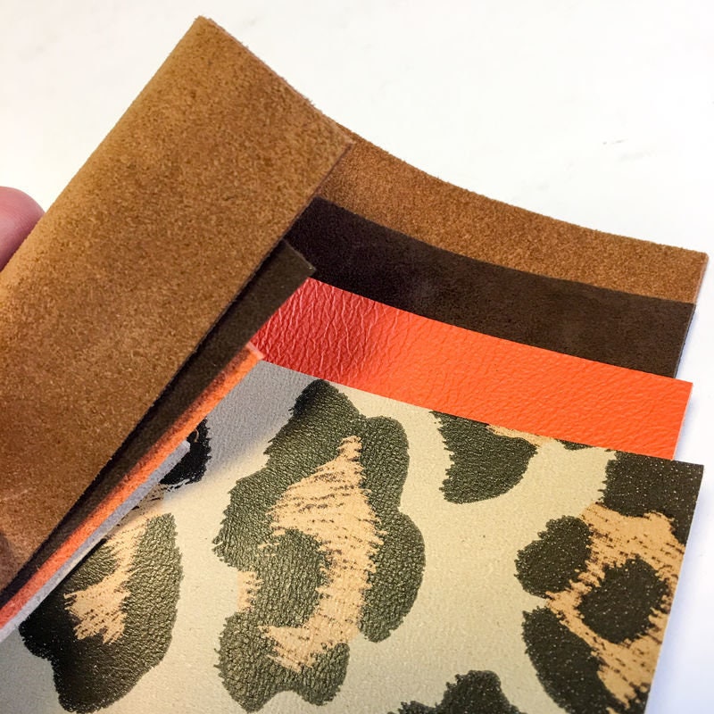 Brown And Orange, Jaguar Print 5x5in Leather Sheets 4 pcs