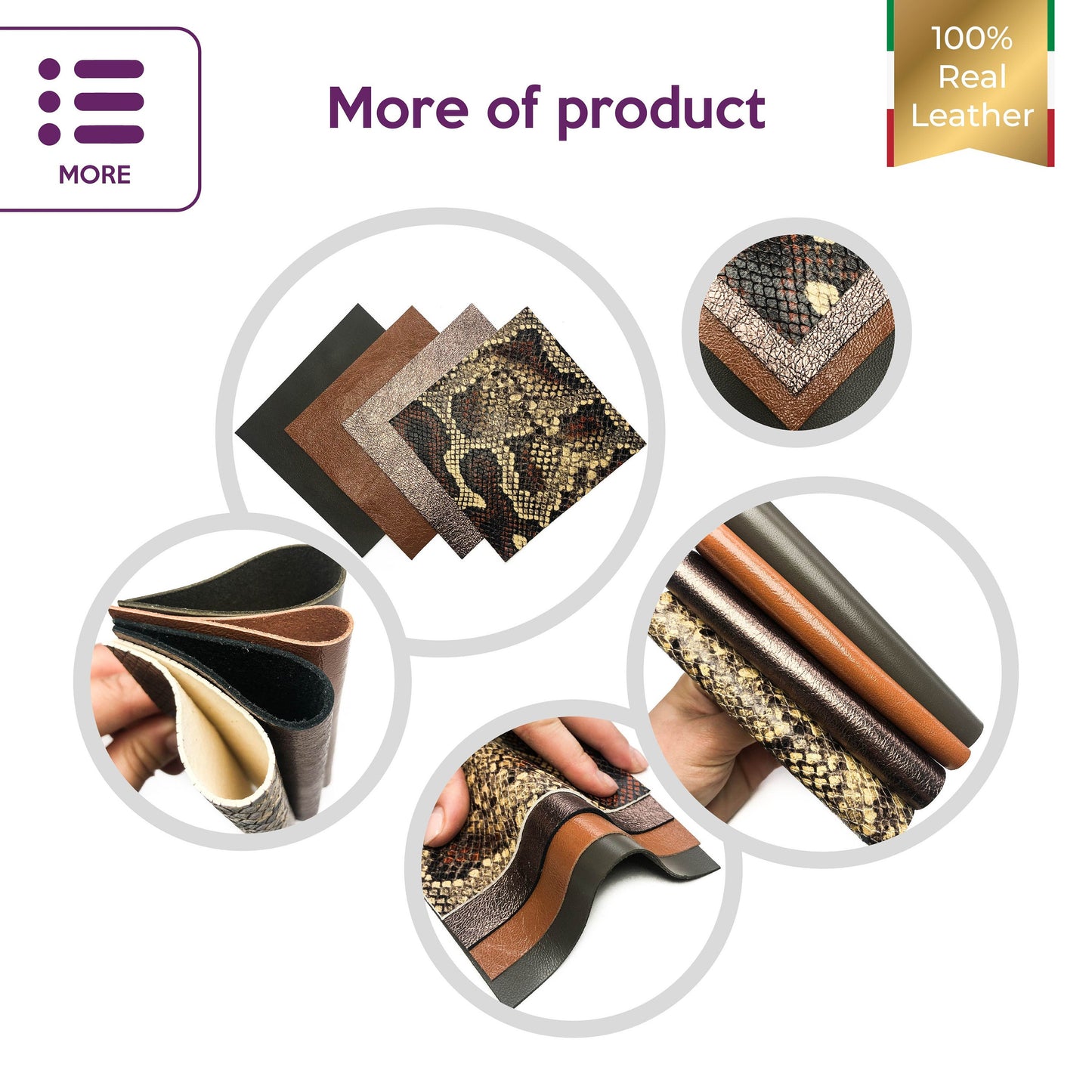Brown Snake 4pcs Set 5x5in Genuine Leather Pieces- Print,Metallic,Plain