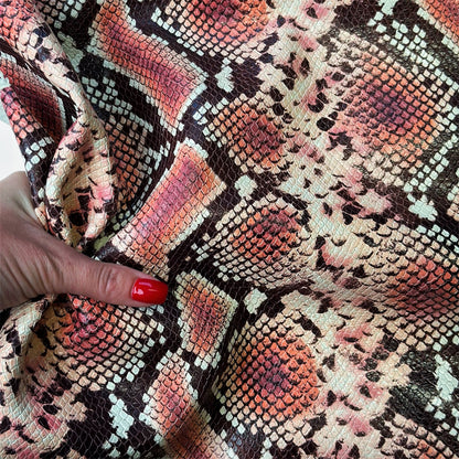 Pink Snake Print On Lambskin  7 - 8 sqft Hides Thick 1-1.1mm/2.5-2.75oz PINK SNAKE 1541