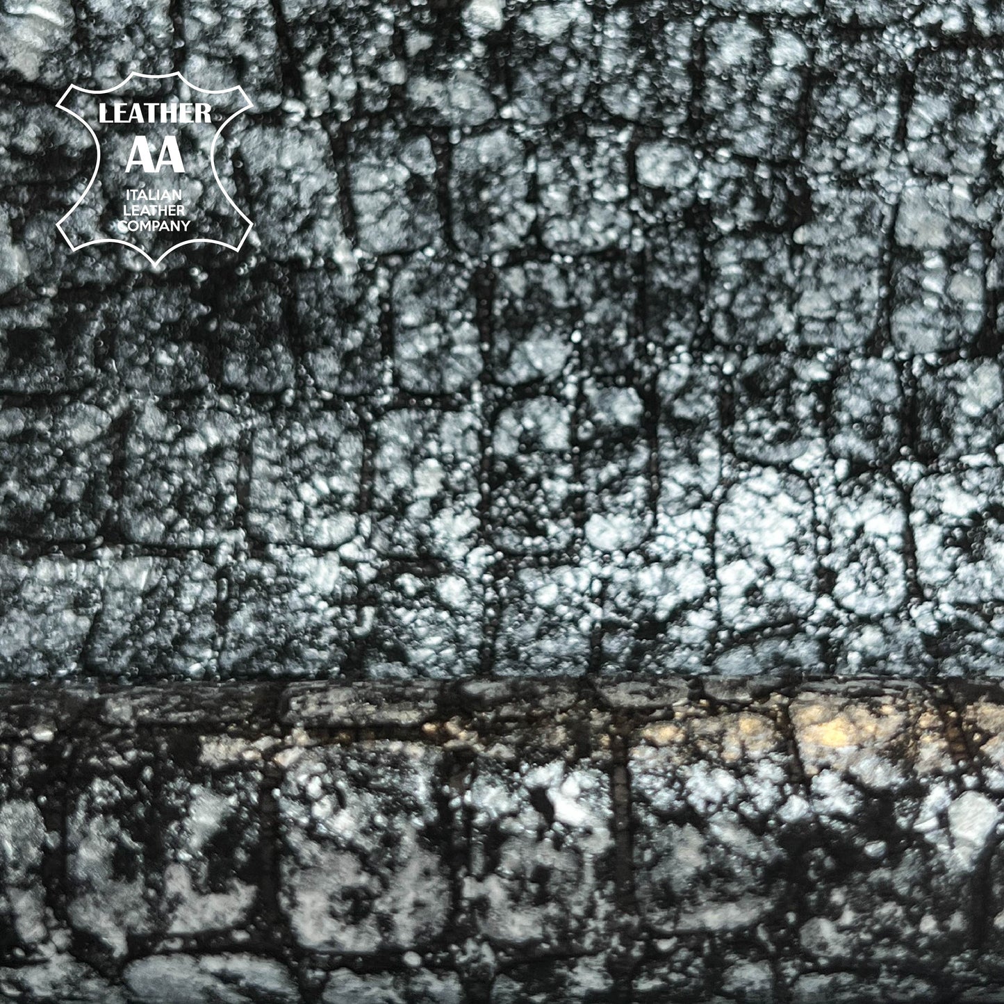 Silver Black Lambskin With Crocodile Print  0.8-0.9mm/2-2.25oz / DARK SILVER CROC 1488