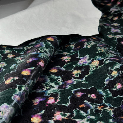 Dark Green Floral Lambskin Hides With Flower Print 0.7-0.8mm/1.75-2oz DARK GREEN FLORAL 1565