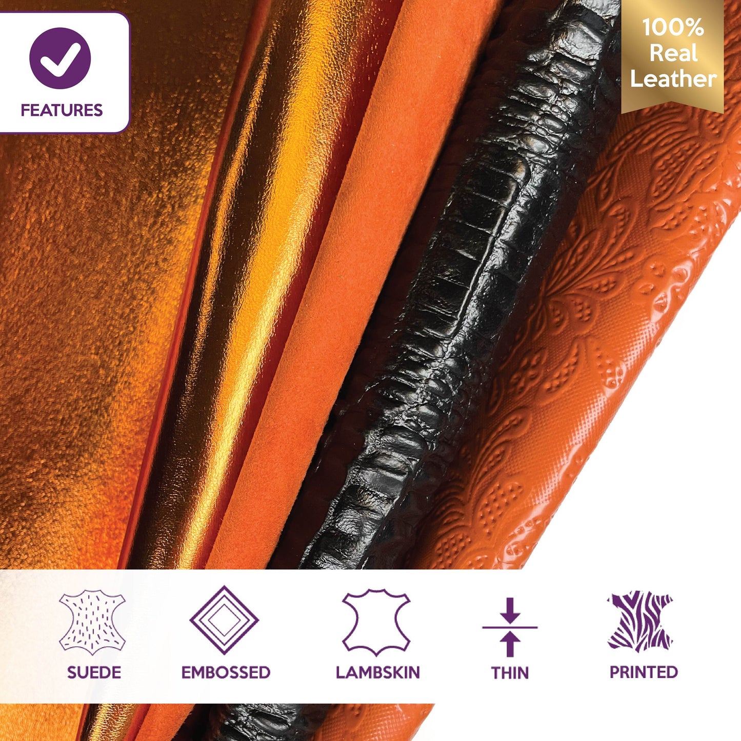 Halloween Theme Lambskin Leather Bundle of 4 Italian Skins 0.5-1.0mm / 1.25-2.5oz