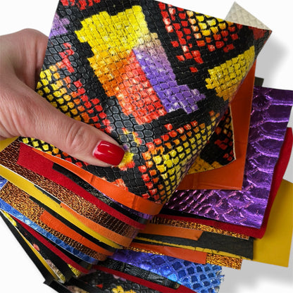 Crazy Snake Print Mix Limited Leather Remnant Packs 0.8-1.3mm/2-3.25oz