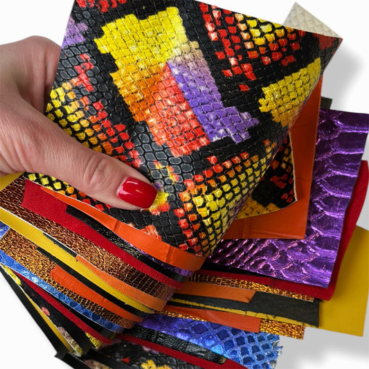 Crazy Snake Print Mix Limited Leather Remnant Packs 0.8-1.3mm/2-3.25oz