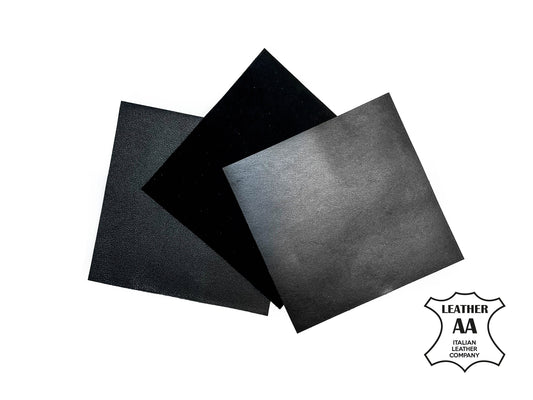 3 Black Genuine Leather Pieces  5x5 inches - Plain Lambskin, Suede
