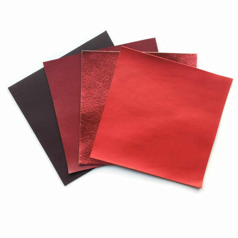 Red Leather Shades Set 5x5in Four Pieces Of Genuine Scraps