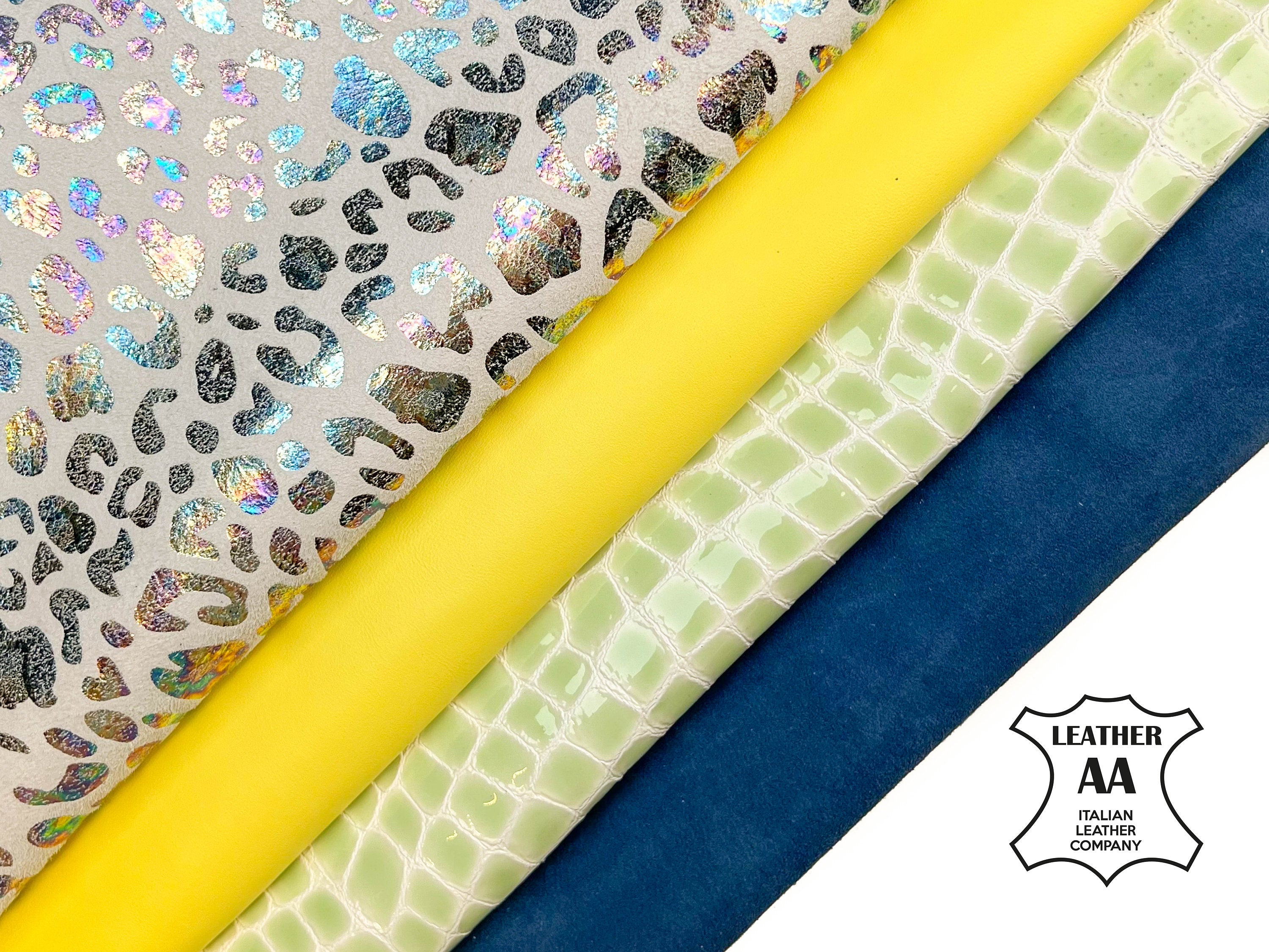 Unique Gasoline Leopard Yellow Lambskin Blue Suede Green Crocodile Lambskin Bundle of 4