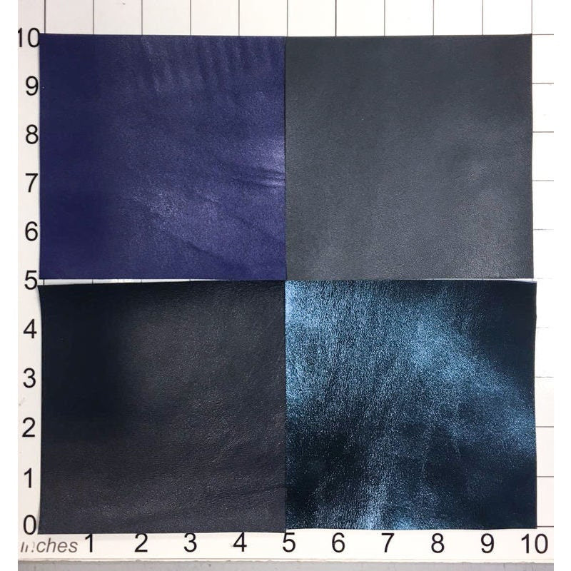 4 pack Teal, Bright,  Navy Blue  Leather Scraps  5x5in - Plain, Metallic Sheets