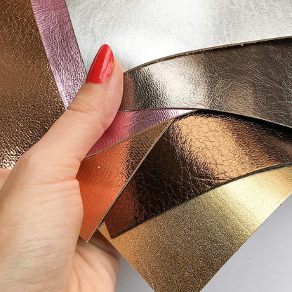 Metallic Lambskin 5x5in Scraps 6 pcs - Silver, Gold, Bronze, Pink / 0.7-1.0 mm/1.75-2.5oz