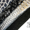 Classic Silver Black Metallic Embossed Animal Print Lambskin Bundle 4 Italian Skins 0.6-1.3mm/1.5-3.25oz