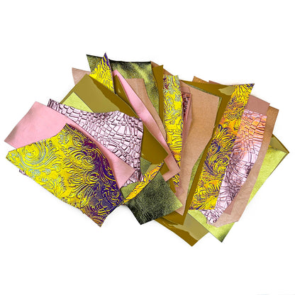 Rose Gold 3D Holographic Metallic Flower Print Leather Scraps All Size Pre-cut DIY Sample Mix