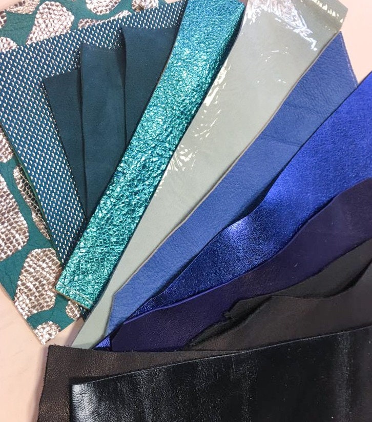 Blue Shades Lambskin Scraps Different Texture Tone Print On Renmants