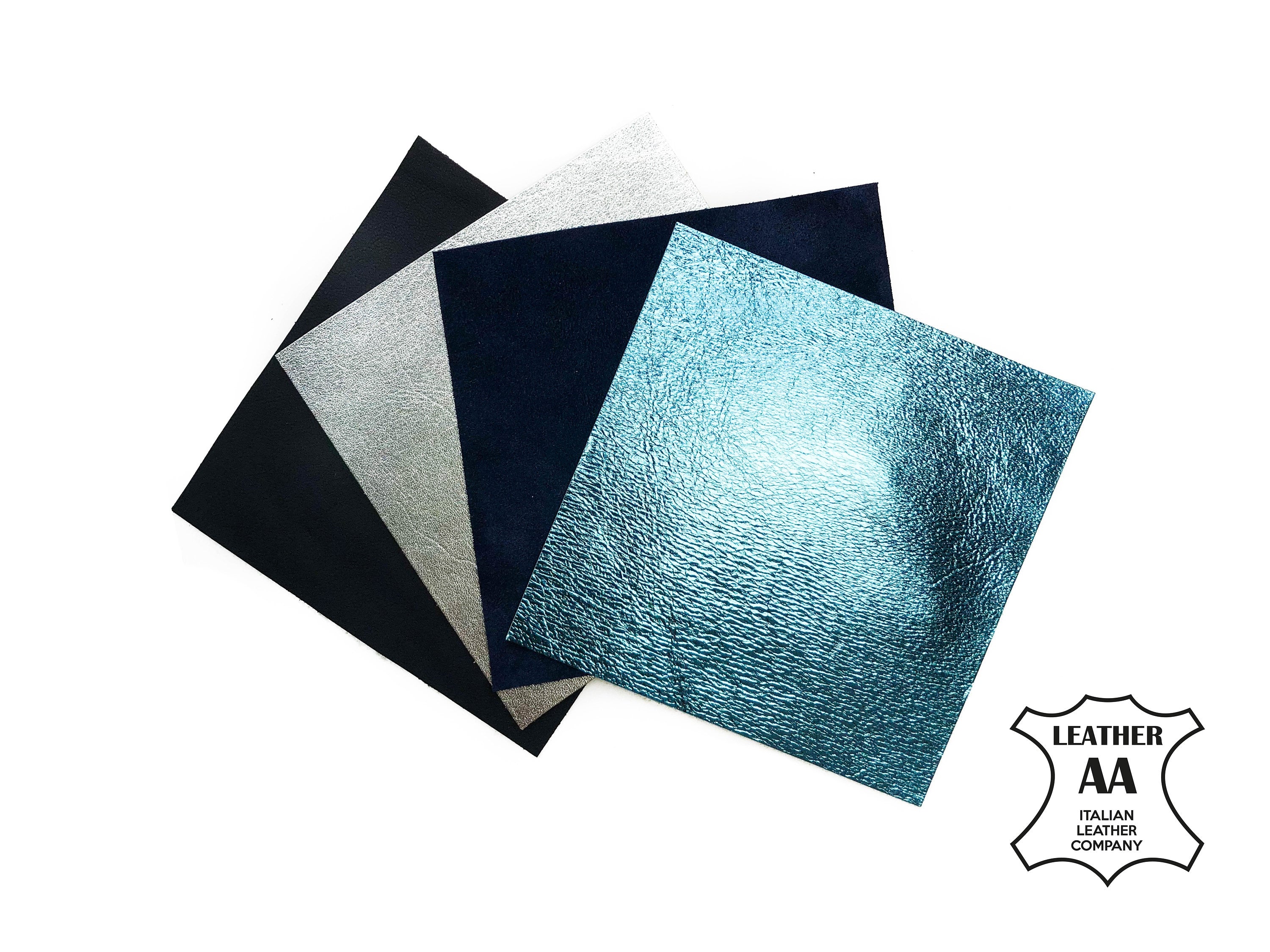 Metallic Blue and Silver Leather Set 5x5 inches 4 Shades of Blue and Silver 12x12 cm