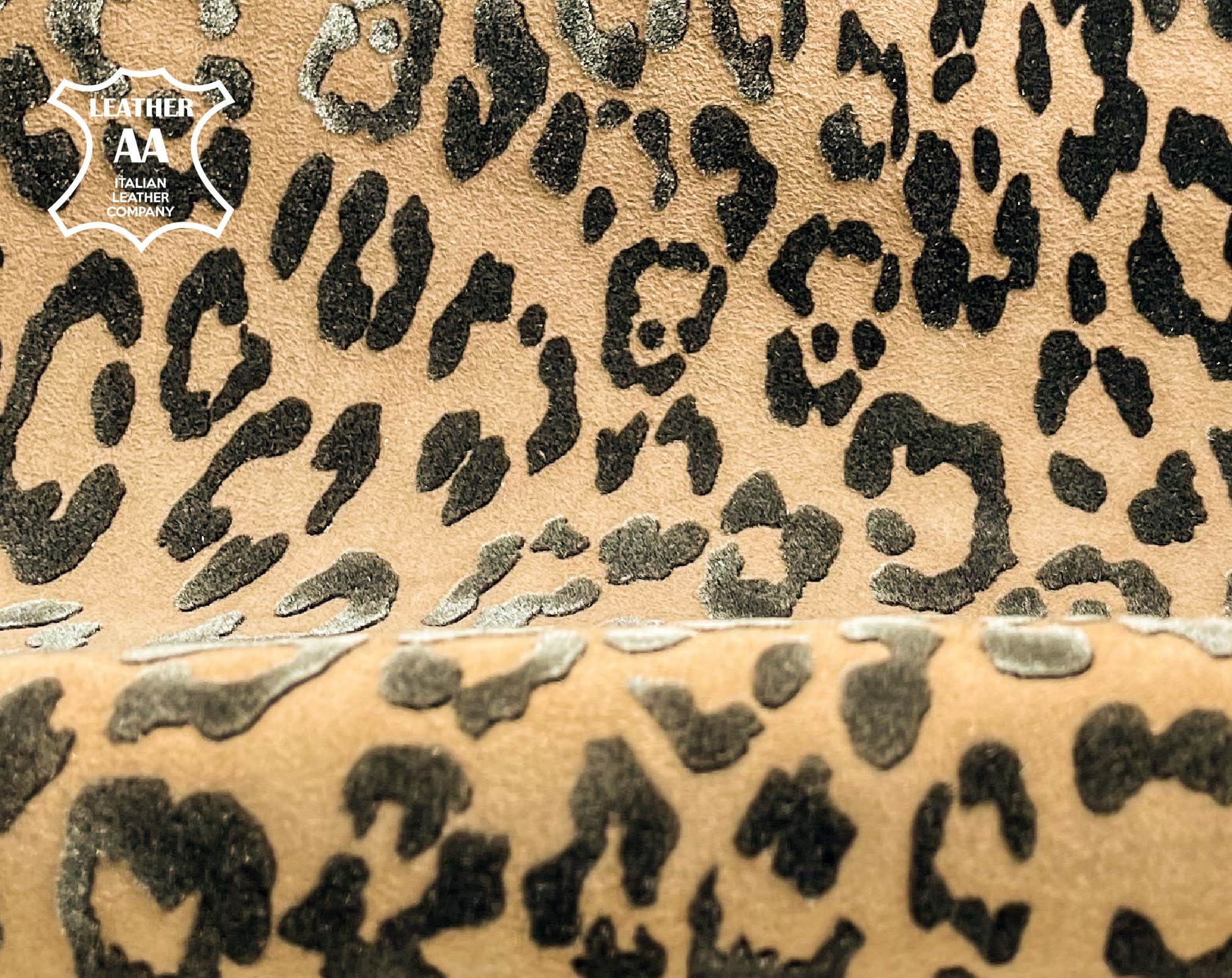 Beige Black Lambskin Suede With Leopard Print 0.8-1.2mm / 2-3oz