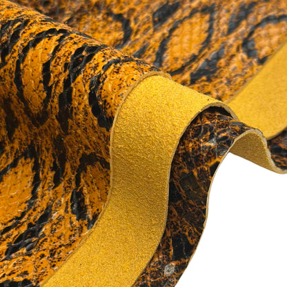 Orange Brown Snake Print Calfskin Leather Sheets 1.2mm//3oz Thick Crafting Pieces 1653