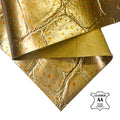 Gold Metallic Lambskin Leather Sheet With Water-Drop Dots Crocodile Texture 1670