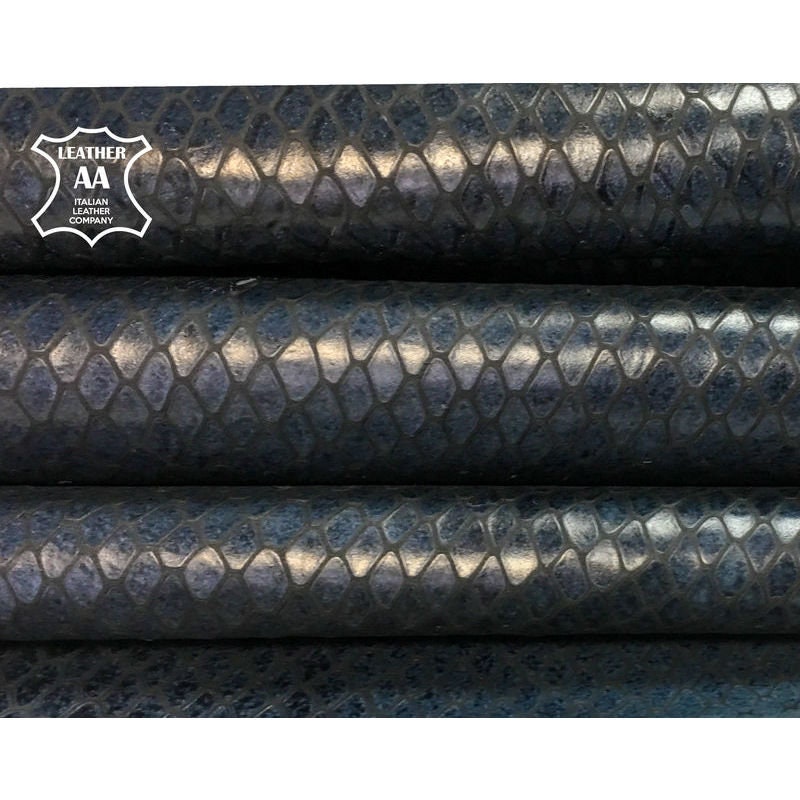 Blue Leather With Snakeskin Print 1.1mm/2.75oz / INDIAN SNAKE 715