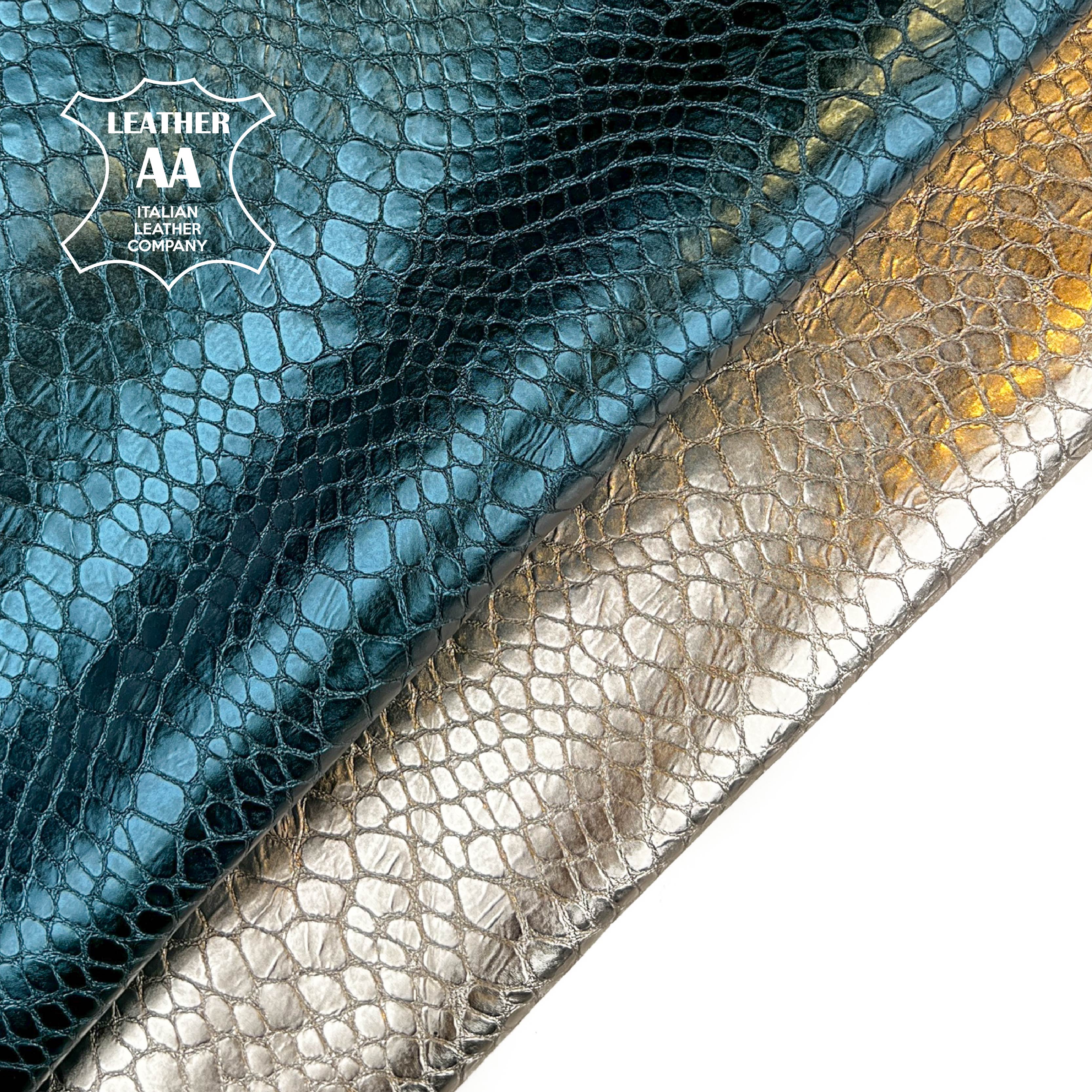 Light Gold And Teal Blue Metallic Lambskin 1mm/2.5oz TEAL & GOLD REPTILE 1505