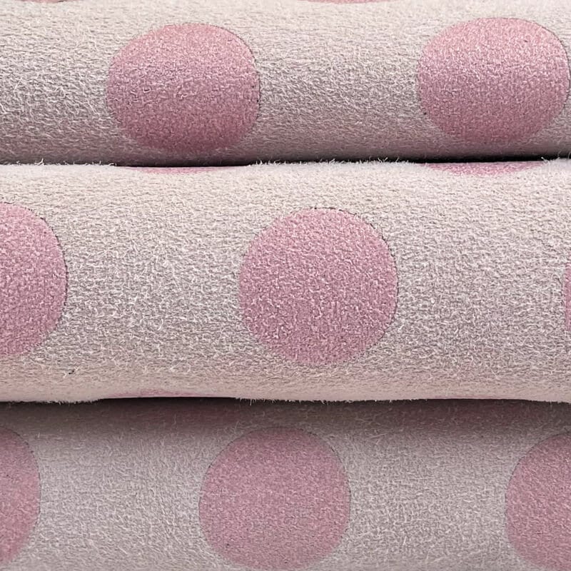 White Lambskin Suede With Pink Dots 1mm/2.5oz DUSTY PINK DOTS 1090