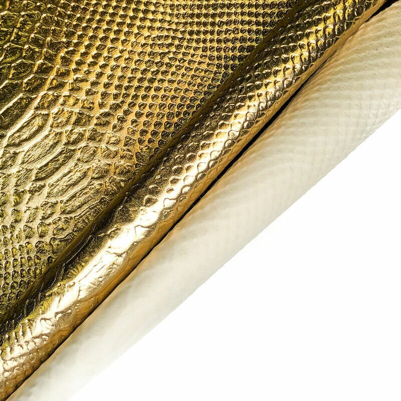 Gold Lambskin Leather With Snake Print 0.9mm/2.25oz / GOLD SNAKE 1042