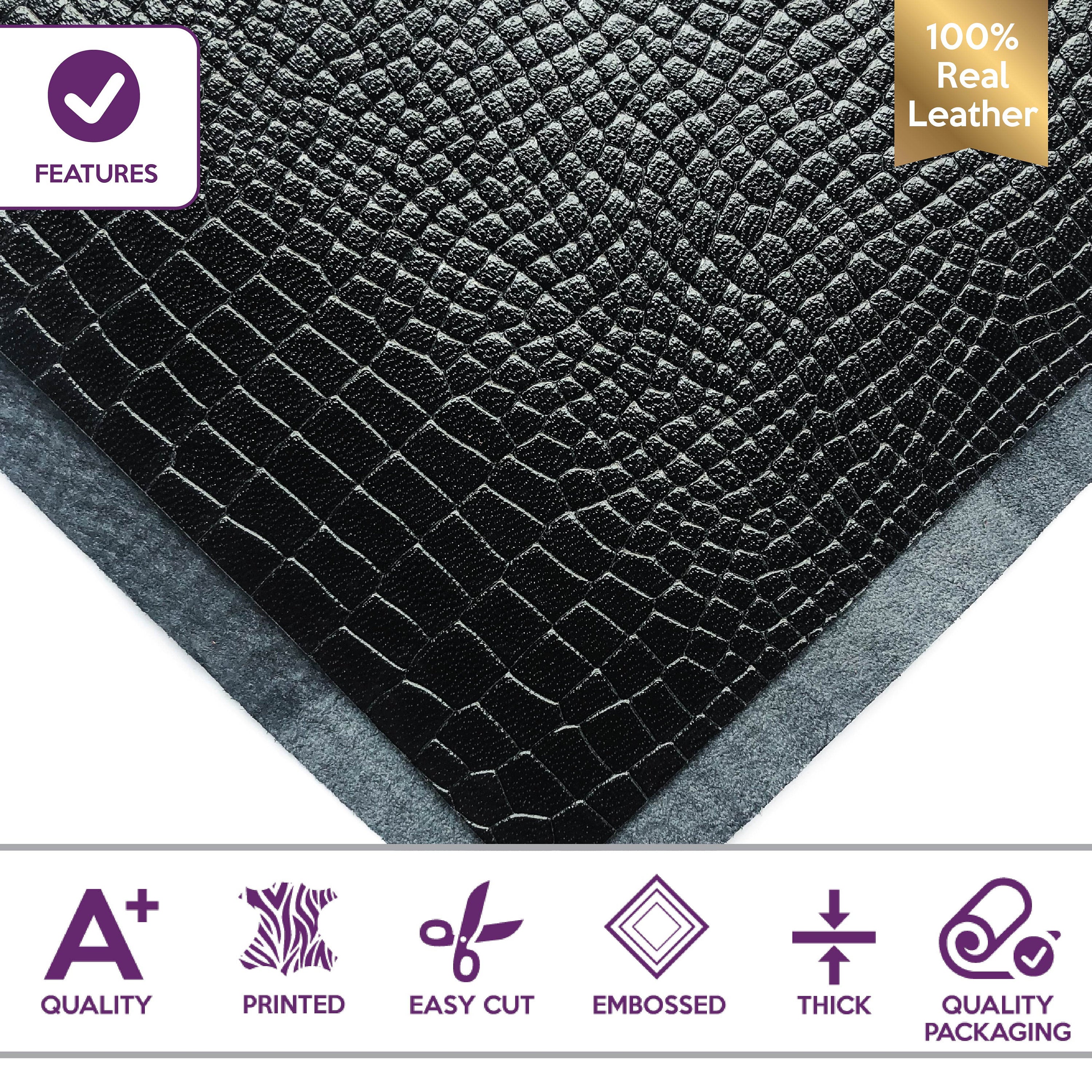 Black Leather Sheet With Print 2.25oz/0.9mm / BLACK LIZARD 909