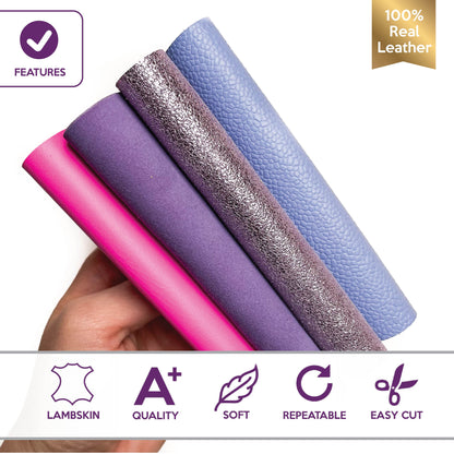 Barbie Set 5x5in Four Genuine Leather Pieces - Pink,Purple Lambskin Scraps