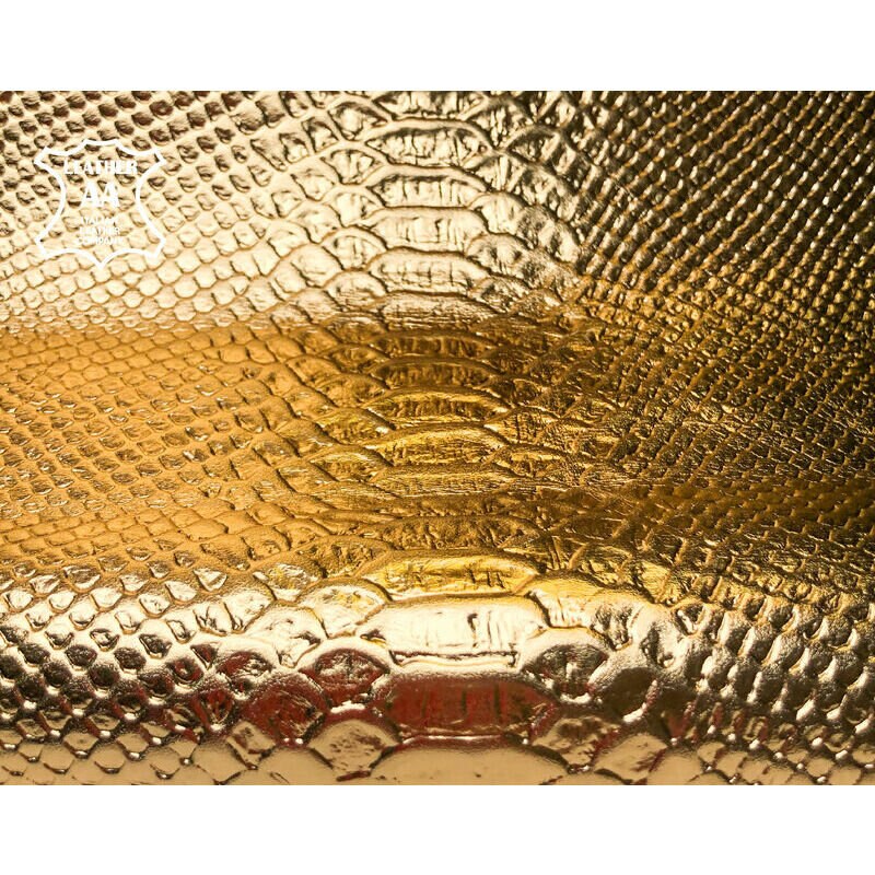 Gold Lambskin Leather With Snake Print 0.9mm/2.25oz / GOLD SNAKE 1042