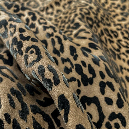 Beige Suede Leopard Print Lambskin 1.1 mm/ 2.75 oz / VELOUR LEOPARD 1373