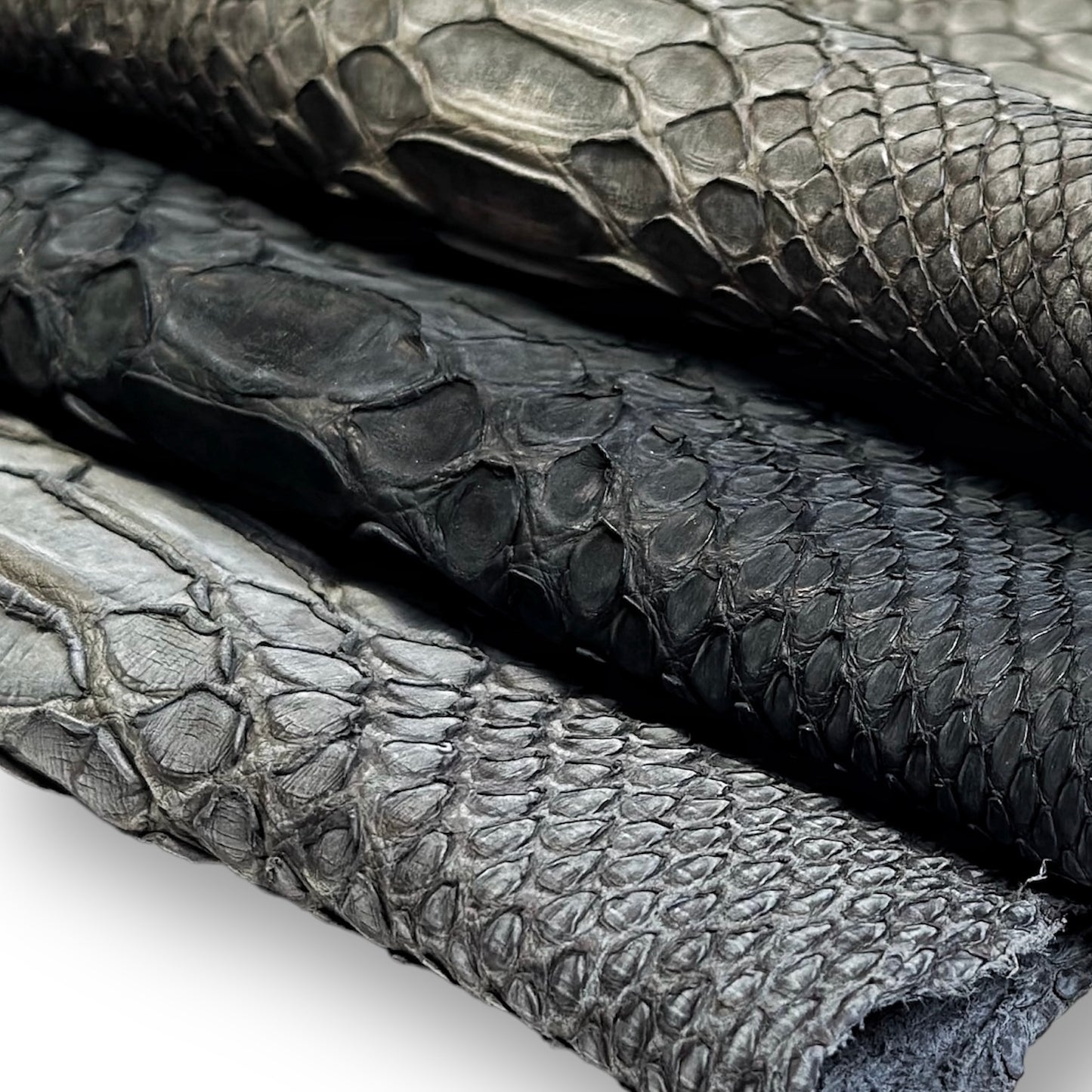 Real Python Leather Scraps 80gr // 2.4oz Mix Of 3 Pieces Taupe, Black, Gray Remnants