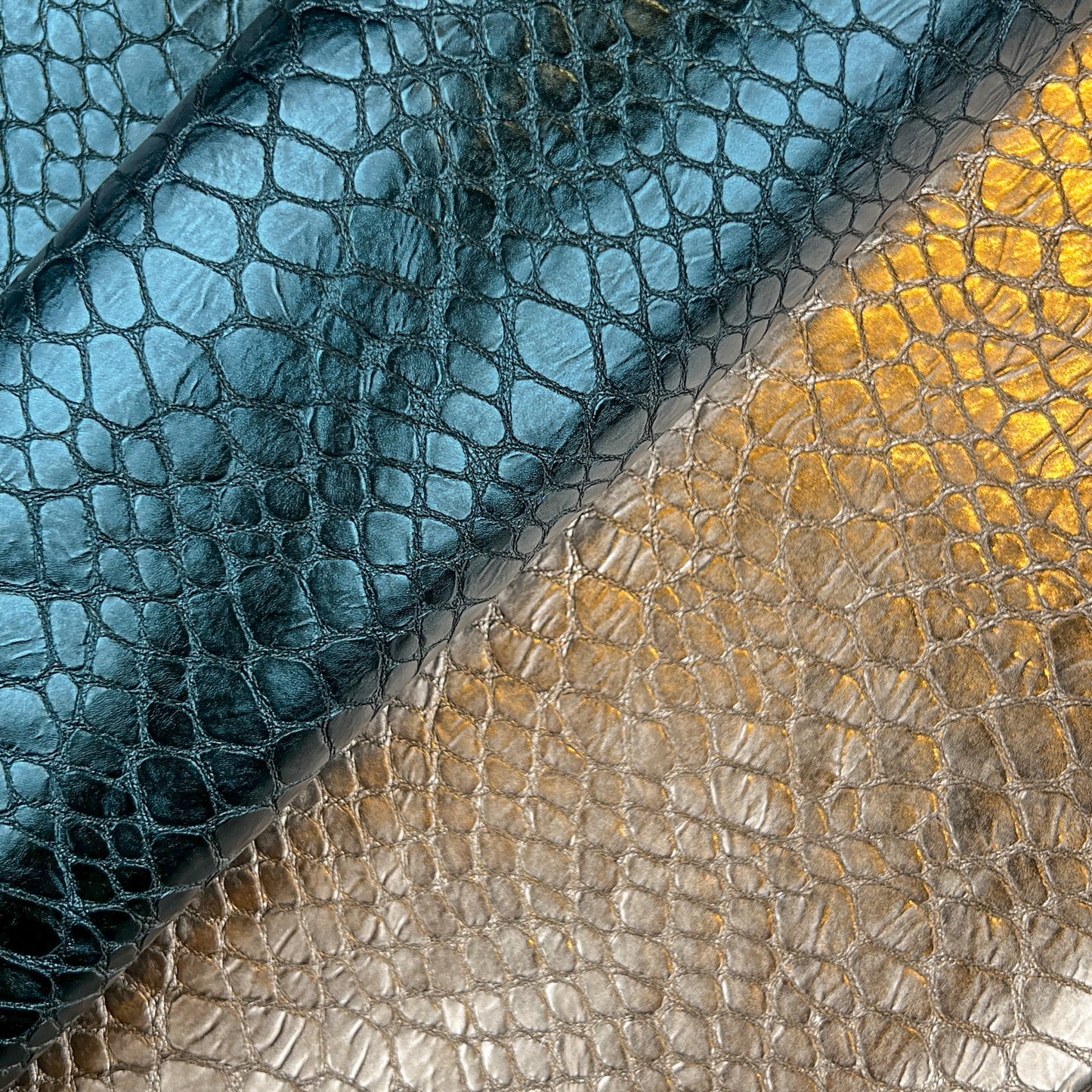 Light Gold And Teal Blue Metallic Lambskin 1mm/2.5oz TEAL & GOLD REPTILE 1505